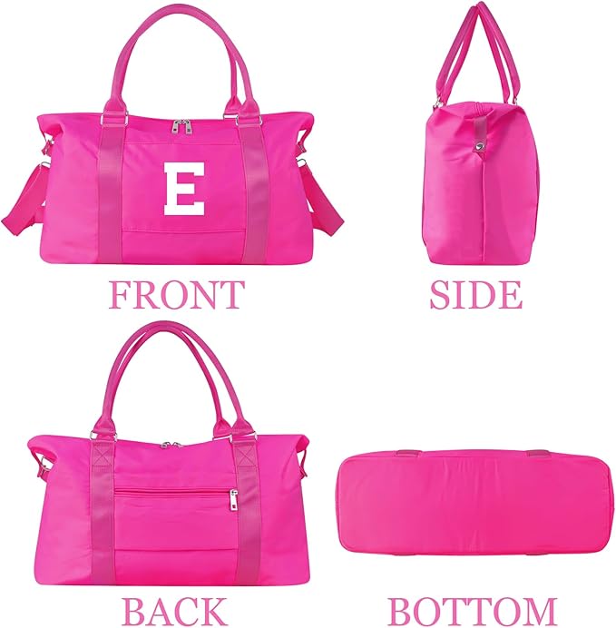 Overnight Bag for Kids Teen Girls Weekender Dance Bag Birthday Graduation Gifts,Initial Travel Duffel Bag Sports Gym Bag Personalized Weekender Bag Carry On Bags Preppy Gifts for Women(Hot Pink, E)