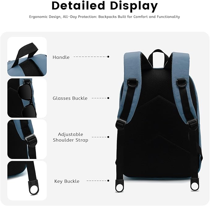Lanola Basic Multi-Pocket Multipurpose Backpack Classical Water Resistant Bookbag For School Business Travel or Casual Daypack Backpacks For Men Or Women - Turquoise