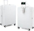 28 Inch Luggage Hard Shell Suitcases, Expandable Travel Checked Luggage 28 Inch, Large Check In Luggage with Spinner Wheels Cup Holder Charger Built in Lightweight Suitcase, White