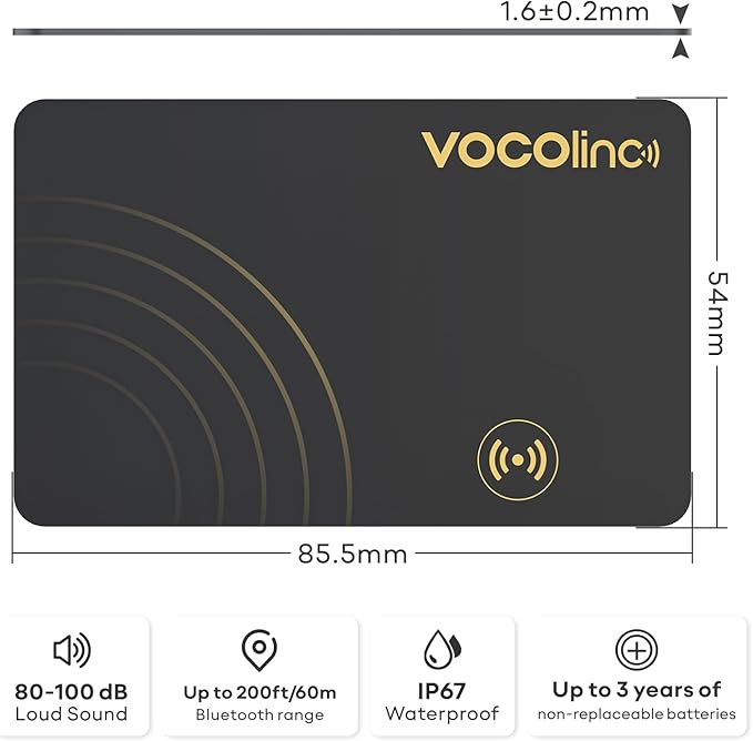 [Apple MFi Certified] VOCOlinc Air Card Tag Wallet Tracker Ultra-Thin 1.6mm, Smart Item Finder Work with Apple Find My APP (iOS Only, Android not Supported), Locator for Luggage Suitcase, Bag,Backpack