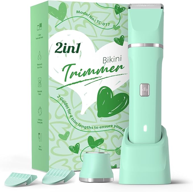 Dermave Bikini Shaver - Dusk Razor with Dual Head Electric Shaver (Body & Facial), IPX7 Waterproof Design, Painless Trimmer for Underarm/Legs/Bikini Line, Fashion Self-Care Gifts for Her (Green)