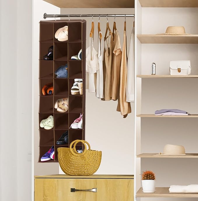 SIMPLE HOUSEWARE Hanging Closet Organizers 24 Section Shoe Shelves, Brown