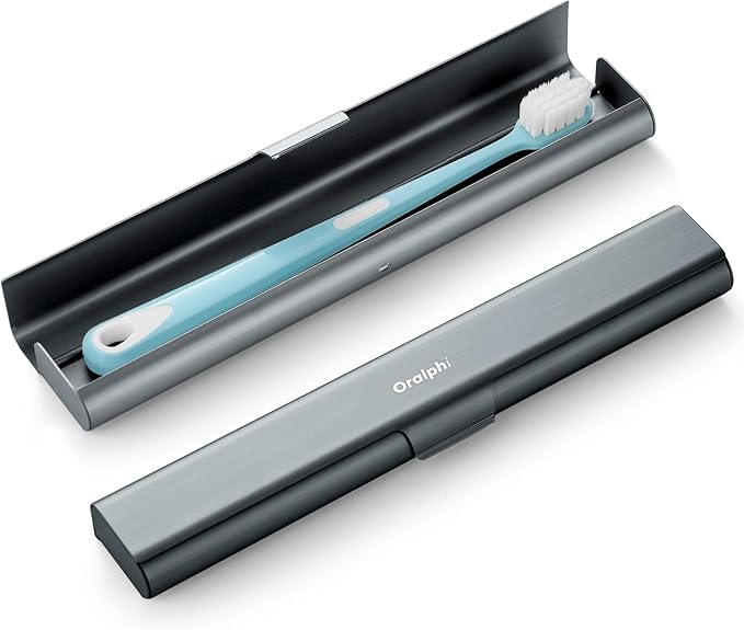 Aluminum Toothbrush Travel Case, Portable Travel Toothbrush Holder, Durable Manual Toothbrush Box Container for Traveling, Bathroom, Camping, Business Trip-Gray Blue