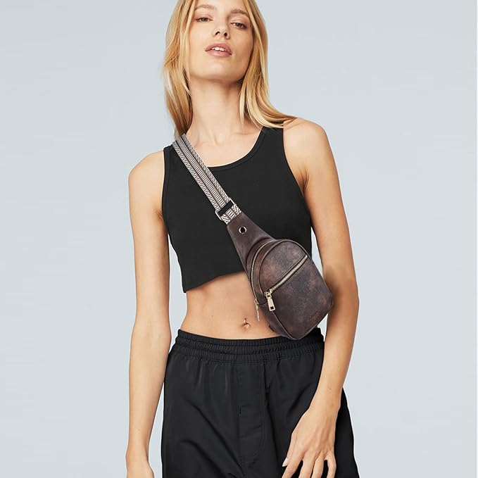 Telena Small Sling Bag for Women Leather Crossbody Fanny Packs Chest Bag for Women