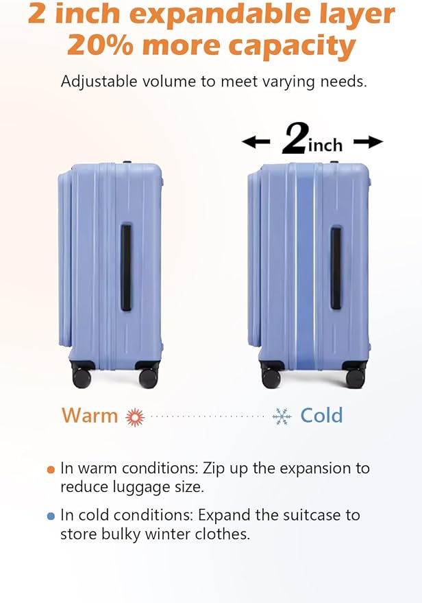 HotWay 19 Inch Expandable Carry On Luggage with Cup Holder, Hardside TSA Approved Luggage with Spinner Wheels, Top Opening Suitcase For Travel, White