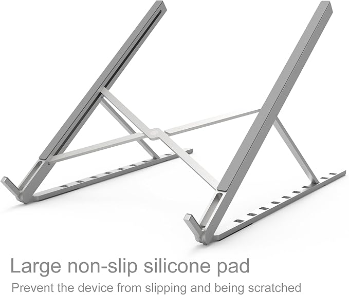 Aluminum Laptop Stand for Desk, Foldable Ventilated Cooling Notebook Stand, Adjustable Portable Laptop Holder, Compatible with 11" - 17.3" MacBook Pro Air, HP and Other laptops（Silver）