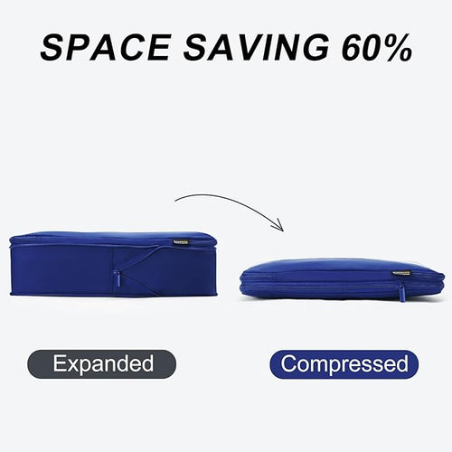 4 Set Compression Packing Cubes for Travel, Suitcases and Backpack Space Saving Organizers (Dark Blue)
