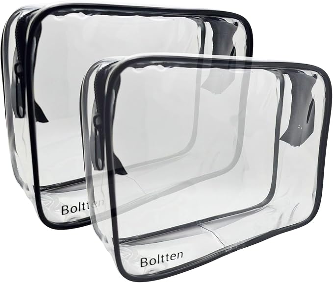 TSA Approved Clear Toiletry Bag 2-Pack, Quart Size Travel Cosmetic & Makeup Bags, Carry-On Airport Compliant