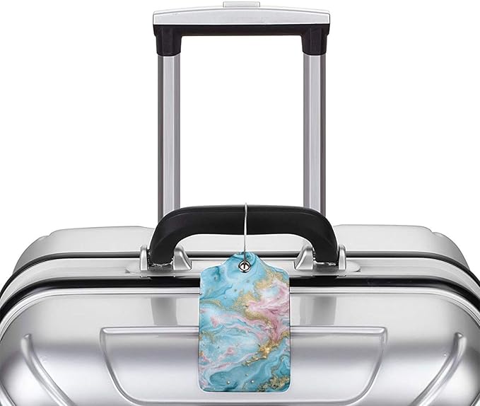 2 Pack Luggage Tag for Suitcase, Cute Unique Leather Suitcase Tags Identifiers with Privacy Name Address Labels & Durable Steel Loop for Women Men Travel