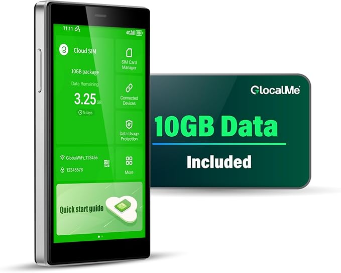 GlocalMe G4 Pro 4G LTE Mobile Hotspot Device with 10GB US/CA/MX Data 30 Days, Portable WiFi Hotspot for Travel, 5” Touch Screen LCD Display, Dual Band High Speed Hotspot Device, SIMFREE, Pocket WiFi