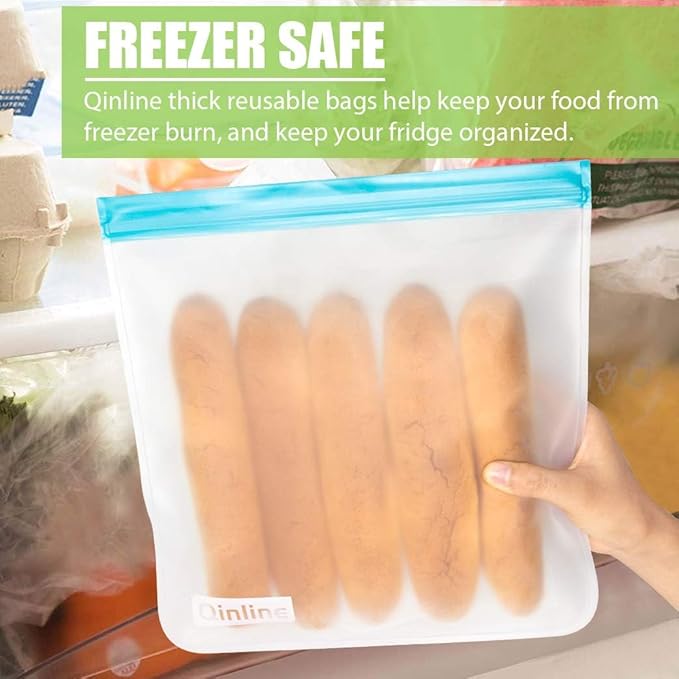 Reusable Food Storage Bags - 10 Pack Freezer Bags, Reusable Bags Silicone, Extra Thick Leakproof Reusable Lunch Bag for Salad Fruit Snack Travel - 2 Gallon 4 Sandwich 4 Snack Bags