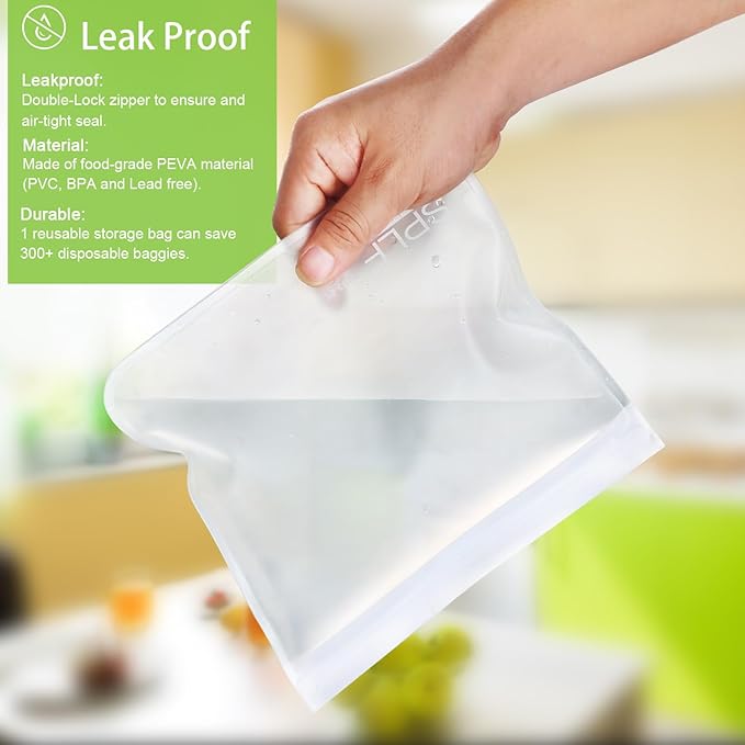 SPLF 10 Pack Reusable Sandwich Bags, Reusable Quart Bags Extra Thick Leak-proof Freezer Bags Bpa and Silicone Free for Marinate Meats, Cereal, Sandwich, Travel Items, Home Organization