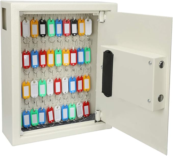 KYODOLED Electronic 40 Key Cabinet Wall Mount,Digital Key Safe Lock Box,Large Security Lockbox for House Key,Heavy Duty Combination Lock Storage,14.37'' X 11.8'' X3.93''(White,40 Keys)