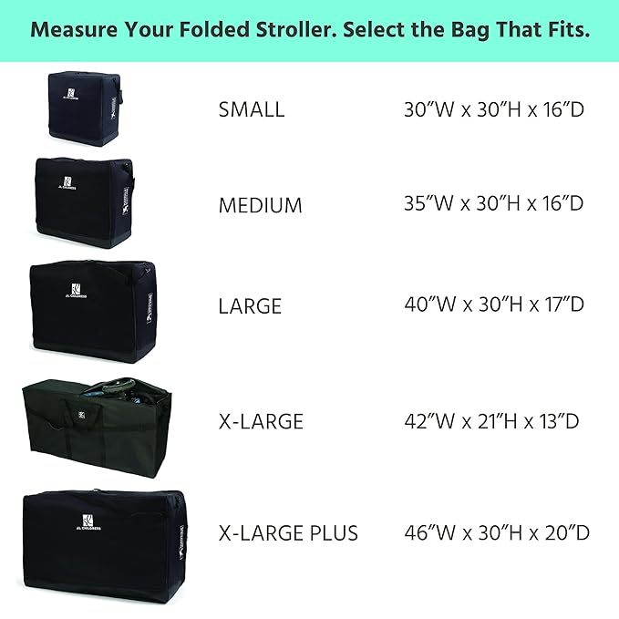 J.L. Childress Universal Stroller Travel Bag for Airplane - Fits Most Baby Strollers, Flying Essentials, Airport Accessories for Gate or Luggage Check, ID Card, AirTag Compatible - Medium, Unpadded