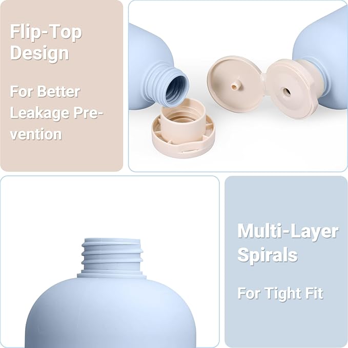 ASEVAT 6.7oz 4pack Refillable Travel Shampoo and Conditioner Bottles, Travel Size containers, Travel Bottle for toiletries, Squeeze Bottles with Flip Cap, Empty Plastic Leak Proof Travel Bottles