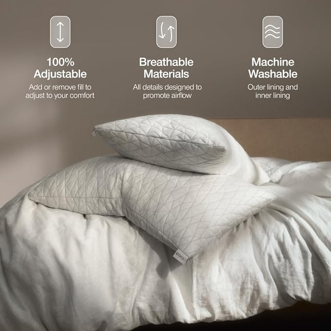 Coop Home Goods Original Adjustable Pillow, Queen Size Bed Pillows for Sleeping, Cross Cut Memory Foam Pillows - Medium Firm Back, Stomach and Side Sleeper Pillow, CertiPUR-US/GREENGUARD Gold