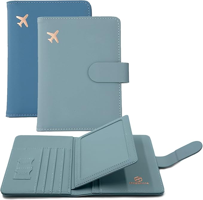 Melsbrinna Rfid Passport Holder for Travel women/Men, Cute Passport Wallet Rfid Blocking Card Slots, Rfid Passport Cover/CaseTravel Wallet, Passport Book Holder (2, Blue1Blue2)