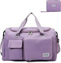 Multipurpose 20L Foldable Duffel Bag Gym Yoga Bag Carry-On Shopping Sack Travel Organizer Cabin Bag Sundry Package Wet&Dry Compartment (Purple)