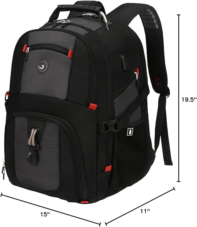 SHRRADOO Extra Large 50L Travel Laptop Backpack with USB Charging Port, College High School Backpack Airline Approved Business Work Bag Fits 17 Inch Computer for Men Women