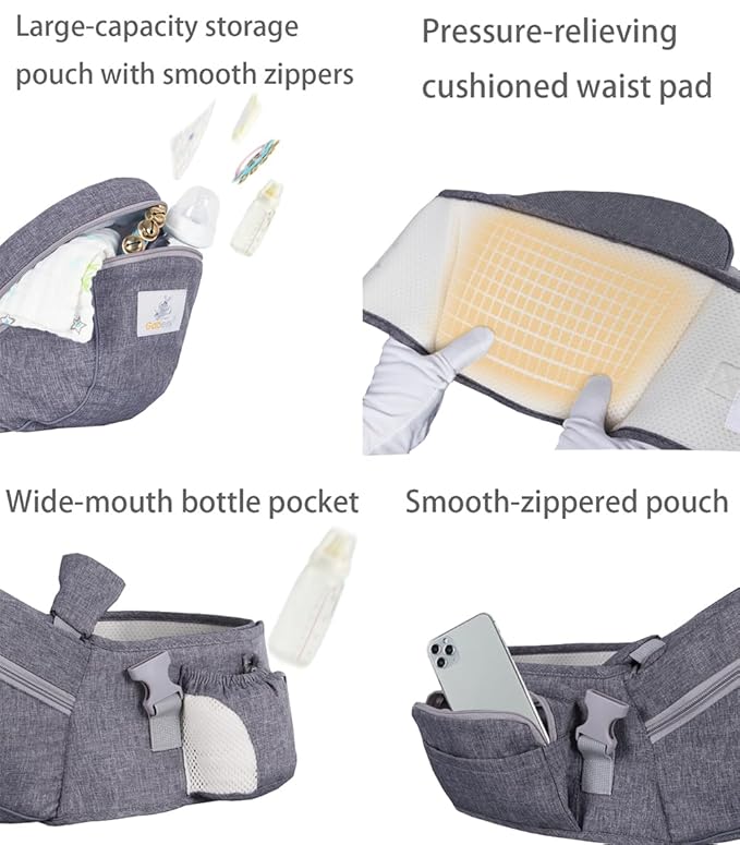 Baby Hip Seat Carrier Baby Waist Stool for Child Infant Toddler with Adjustable Strap Buckle Pocket Soft Inner Huge Storage (Pink)
