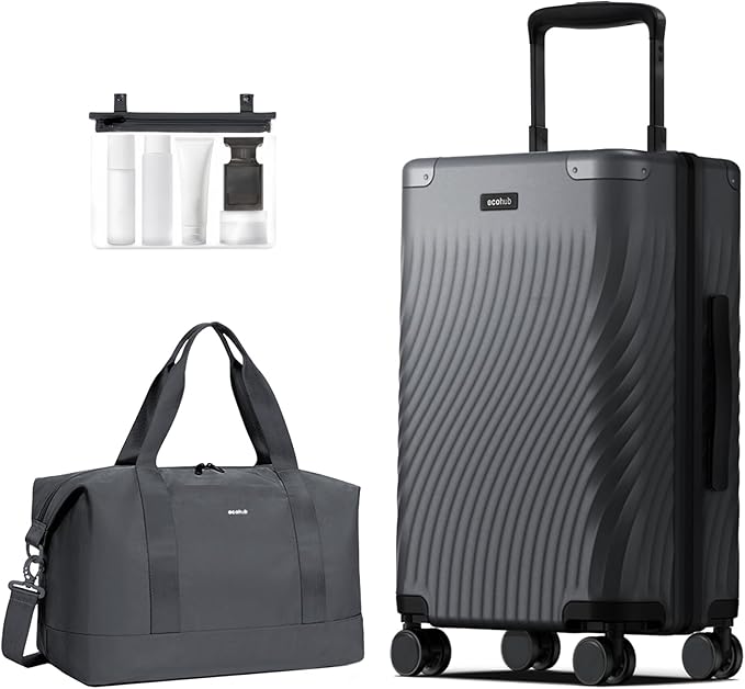 ECOHUB Hardside Expandable Carry On Luggage, 20" Rolling Luggage 22x14x9 Airline Approved with Spinner Wheels & TSA Lock, Lightweight Small Hardshell Travel Suitcase Valises, 20inch Carry-on Grey