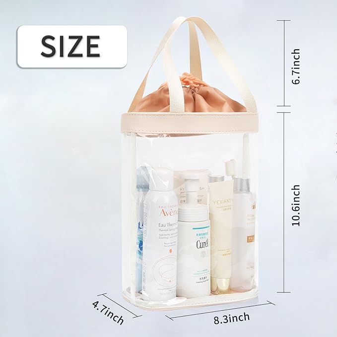 Travel Toiletry Bag, Clear Makeup Bag for Women, TSA Approved Toiletry Bag, Waterproof Clear Bag Cosmetic Pouch, Transparent Makeup Organizer, Carry on Airport Airline Compliant, Beige