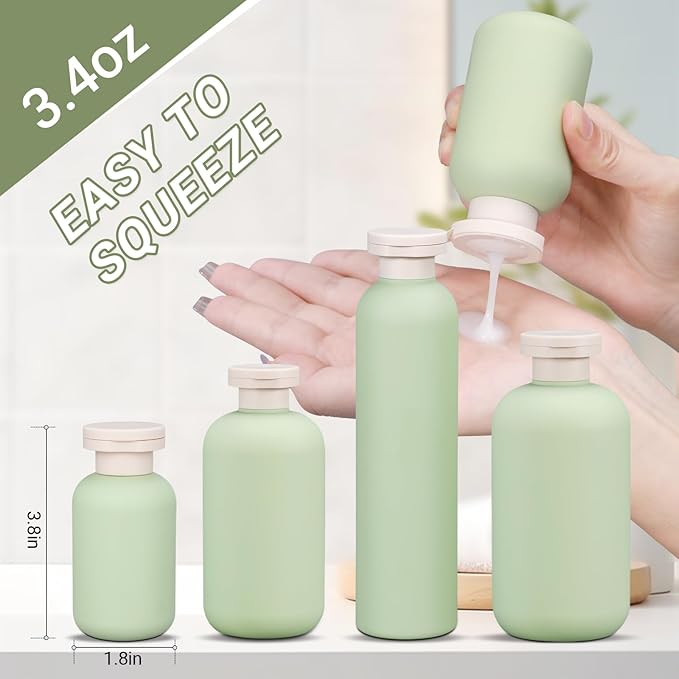 ASEVAT 3.4 oz Plastic Leak Proof Travel Bottles for Toiletries, TSA Approved Travel Size Containers, Plastic Refillable Squeeze Bottles for Shampoo, Lotion & Body Wash (3Pcs)