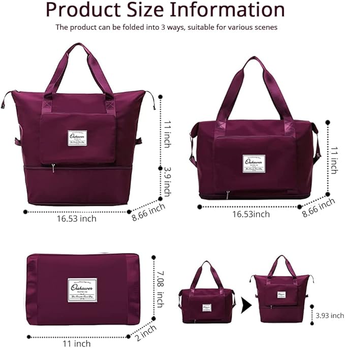 Large Capacity Foldable Travel Bag Expandable Portable Carry on Bag Dry&Wet Separation Sports Duffel Bags
