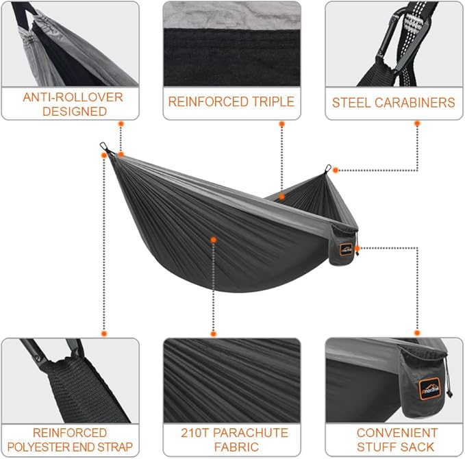 Camping Hammock, Super Lightweight Portable Parachute Hammock with Two Tree Straps Single or Double Nylon Travel Tree Hammocks for Camping Backpacking Hiking