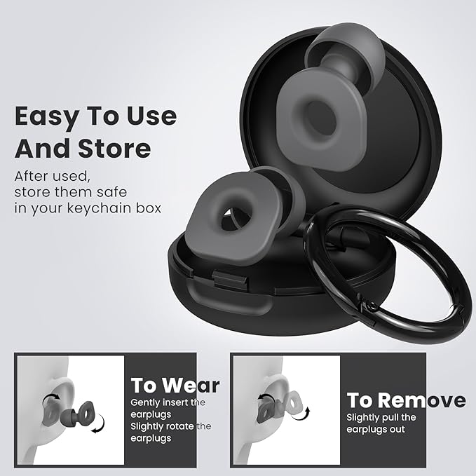 2 Pairs of Earplugs for Sleeping,Reusable Hearing Protection Earplugs with 8 Pairs Ear Tips & One Connector Cord,Soft Earplugs for Noise Reduction,Concert,Musician & Work - 25dB-30dB, Grey