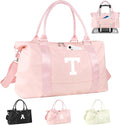 Initial Travel Duffel Bag Sports Gym Bag for Girls Teen Birthday Gifts,Pink Personalized Weekender Bag Carry On Tote Bags for Women Men,Waterproof Overnight Luggage Bag with Trolley Sleeve(Letter T)