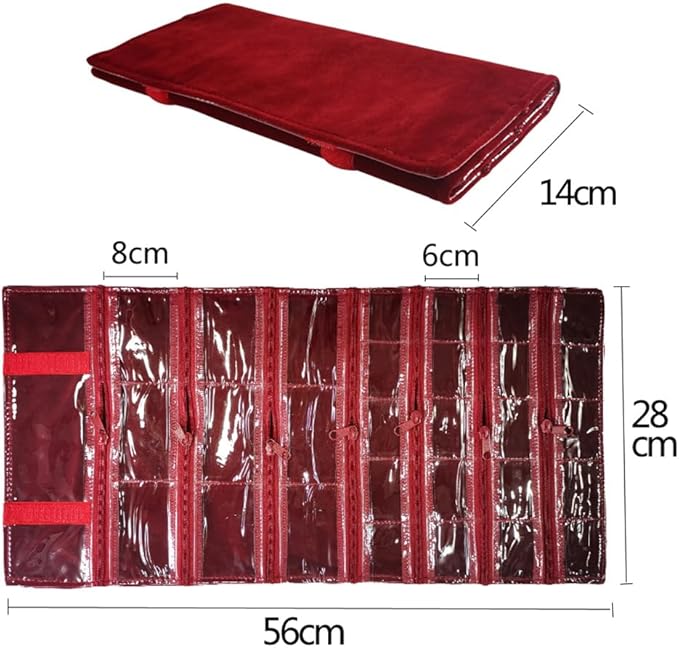 Travel Jewelry Roll Bag Portable Organizer Pouch With Grids&PVC Cover Storage Bags for Necklace, Bracelet, Bracelet,Ring, Badge, Pendant