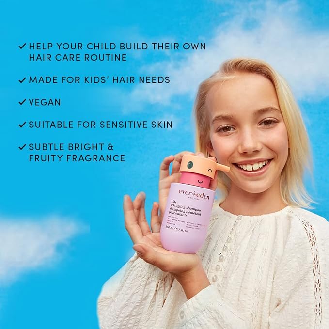 Evereden Kids Shampoo | Tear-Free Detangling Shampoo for Girls with Curly or Straight Hair | Clean, Non-Toxic, and Gentle Haircare | Sulfate-Free, Hypoallergenic, Safe for Daily Use | 6.7 fl oz