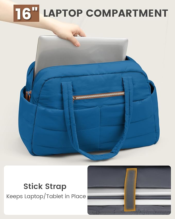 Travel Duffle Bag,Puffer Carry On Duffel Bag with Laptop Compartment Waterproof Overnight Weekender Bags for Women Large Hospital Tote Bags for Labor and Delivery(Large,Blue)