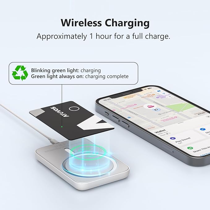 [2025 Apple MFi Certified] ATUVOS Rechargeable Wallet Tracker Card, Ultra Slim 1.6mm Wallet Card Tracker Tag Works with Apple Find My (iOS Only), Item Locator for Luggage Tags, IP67 Waterproof, 1 Pack