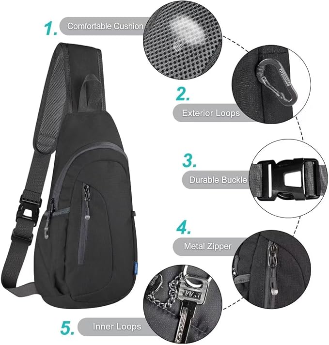 TITECOUGO Small Sling Bag, Lightweight Crossbody Backpack for Men Women, Shoulder Bag for Sports and Outdoor