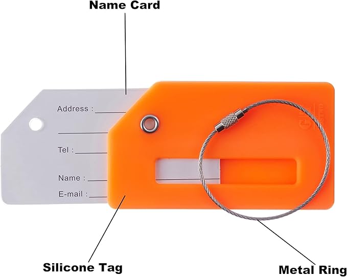8 Pcs Luggage Tags for Suitcases, 26 Initial Letter Travel Luggage Baggage Identification Labels ID Tags Fully Bendable Tags with Stainless Steel Loop (Letter T, Orange)
