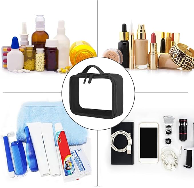 ANRUI TSA Approved Toiletry Bag, 5 Pcs TSA Clear Travel Bags With Handle Strap, Makeup Bag for Liquids, Toiletries, Cosmetics, Gifts for Women and Men，Black