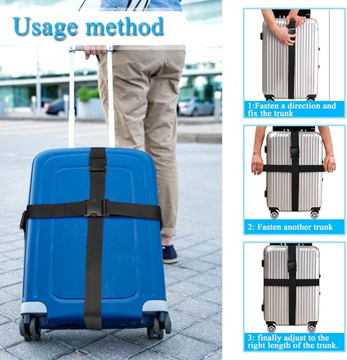 2Pcs Luggage Straps for Suitcase Travel Accessories TSA Approved, 80In Long Belts to Keep Your Suitcase Secure, Adjustable Bag Straps with Quick-Release Buckle for Travel Bag Closure, Black