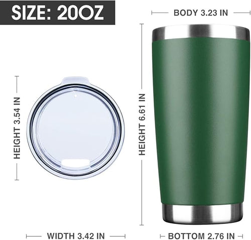 20oz Tumbler Bulk Stainless Steel Vacuum Insulated Tumblers with Lid Double Wall Travel Mug,Powder Coated Coffee Cup, Suitable for Ice Drinks and Hot Beverage (Dark green 12pack)