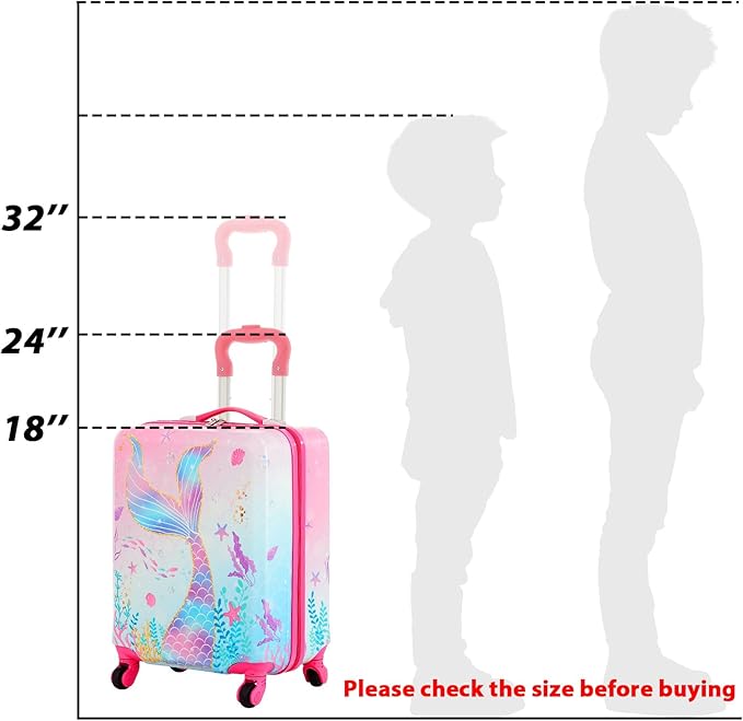 Sanwuta 4 Pcs Kids Luggage Set Kids Backpack Travel Rolling Suitcase with Wheels U-shape Pillow Childrens Gift for Girls Boys(17 Inch,Mermaid's Tail Style,Blue Purple)