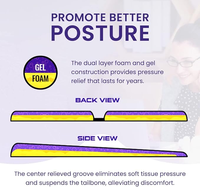 LITE Travel Gel Foam Cushion | Back Pain, Sciatica, Pressure Relief | Relieves Tailbone Discomfort, Promote Healthy Posture | Ergonomic Comfort | Car, Commute, Airplane and Travel - Gray
