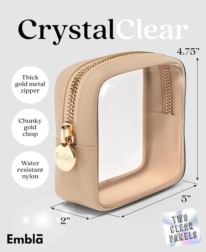 Clear Makeup Bag Zipper Pouch, Transparent Cosmetic Case Organizer, TSA Approved Travel Toiletry Case, Travel Accessories Essentials Makeup Tote for Women, Mini Cute Make up Bag for Purse - Sand