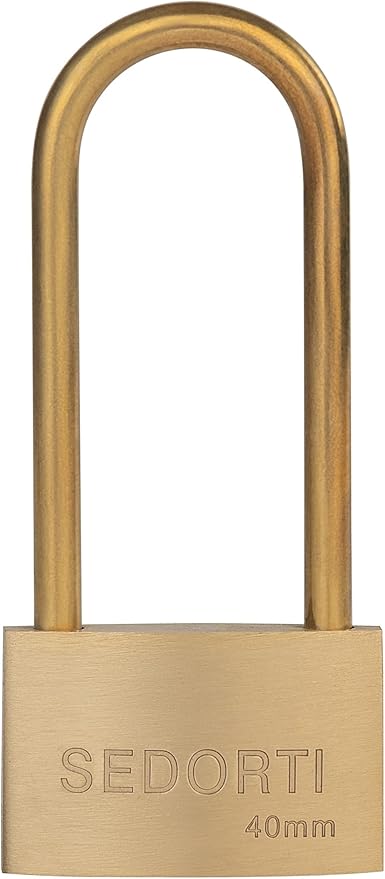 Weather Proof Lock, Solid Brass Padlock with Brass Long Shackle, 1-1/2" Wide, Light Duty Small Marine Grade Padlock