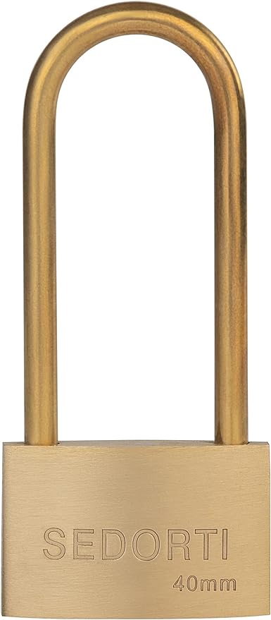 Weather Proof Lock, Keyed Alike Solid Brass Padlocks with Long Brass Shackle, Light Duty, 1-1/2" Wide Body, Marine Padlock, Anti Rust Lock, 4 Pack