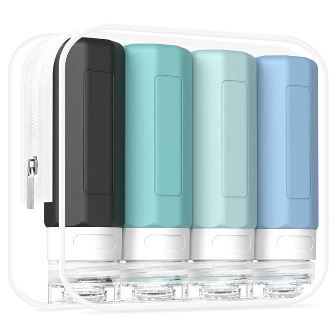 Redfly Travel Bottles for Toiletries, Tsa Approved 3oz Travel Size Containers, Leak Proof Silicone Squeezable Containers for Toiletries, BPA Free Refillable Essentials for Shampoo Conditioner Gray