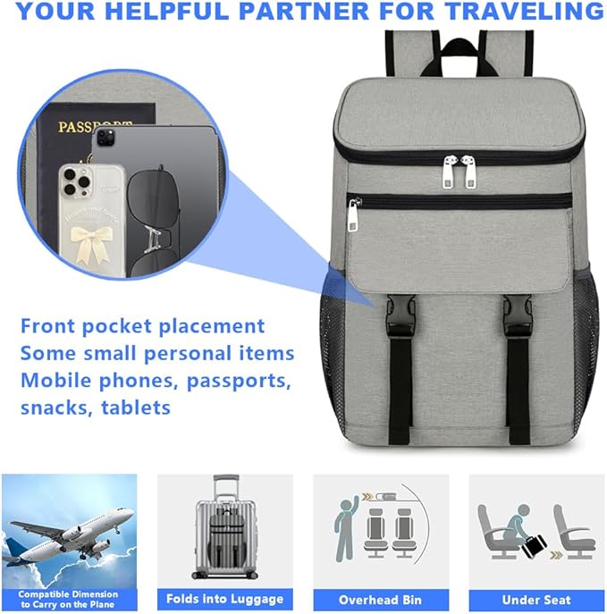 Cooler Backpack, 30 Cans Backpack Coolers Insulated Leak Proof for Men Women, Ice Chest Beach Cooler Bag, Portable Lunch Backpack for Camping Hiking Picnic Travel