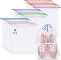18 Pack Shoe Bags for Travel, 15.7" x 11.8" Clear Travel Shoe Bags for Packing with Colorful Drawstring, Large Waterproof Portable Travel Shoe Storage Bag Travel Essentials Women for and Men