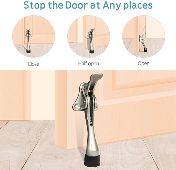 Door Stopper, One-Touch semi-Automatic Metal Door Stopper, with Non-Slip Rubber Tip for Wood, Concrete, Tiled, and Carpeted Floors (4inch x 1pack, Brown)