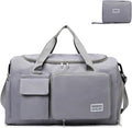 Multipurpose 20L Foldable Duffel Bag Gym Yoga Bag Carry-On Shopping Sack Travel Organizer Cabin Bag Sundry Package Wet&Dry Compartment (Gery)